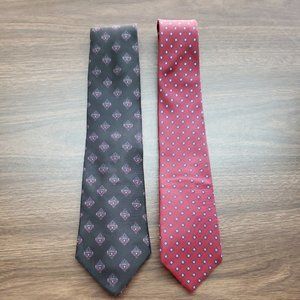 LOT 2 Men's Neck Ties - Black, Burgundy Medallion 3.25 - 3.75" at widest